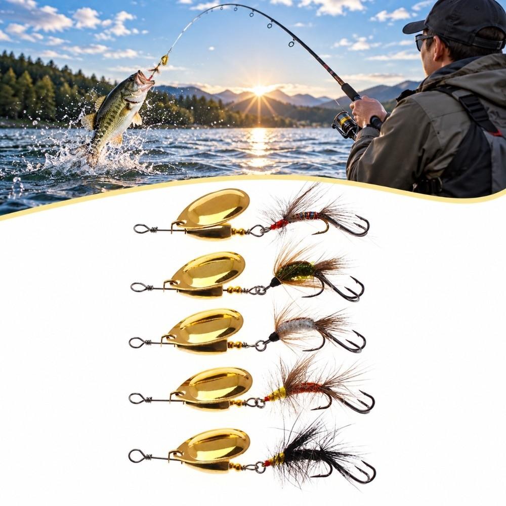 5PCS Sequins Finish Fishing Spinner Lures Hand-Tied Fly Fishing Lures For Salmon Fishing