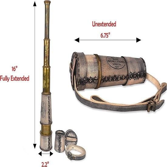 Телескоп 12x, старинный функциональный телескоп Kelvin & Hughes London, пиратский монокулярный телескоп с кожаным футляром