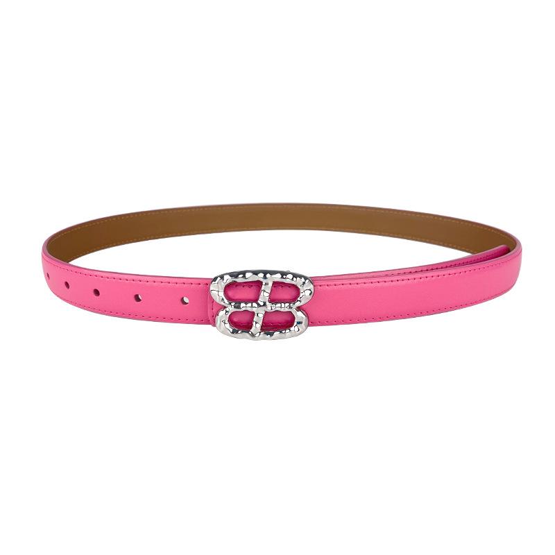 Genuine Leather Ladies' Red Belt, Cowhide Versatile, Simple and Fashionable Jeans, Decorative Belt, Rose Red