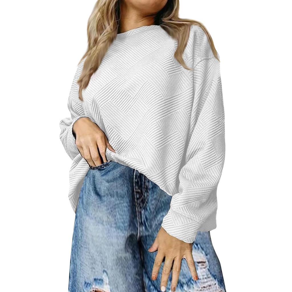 Женская повседневная толстовка с круглым вырезом и длинным рукавом, неровной фактурой, свободная талия, однотонный пуловер