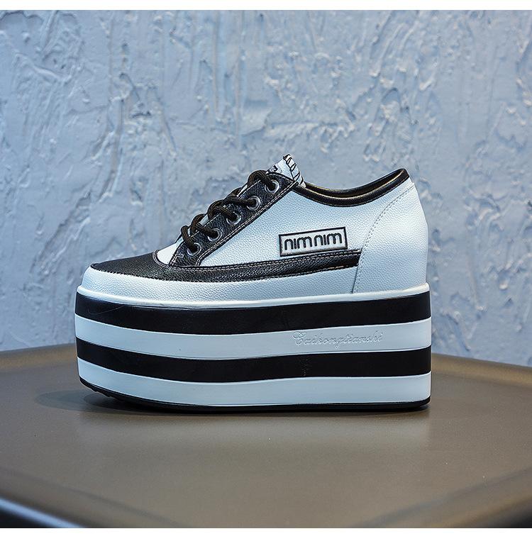 Модные женские туфли на скрытой платформе, весна-осень, новая кожа, высокий каблук, платформа, толстая подошва, белые женские повседневные туфли