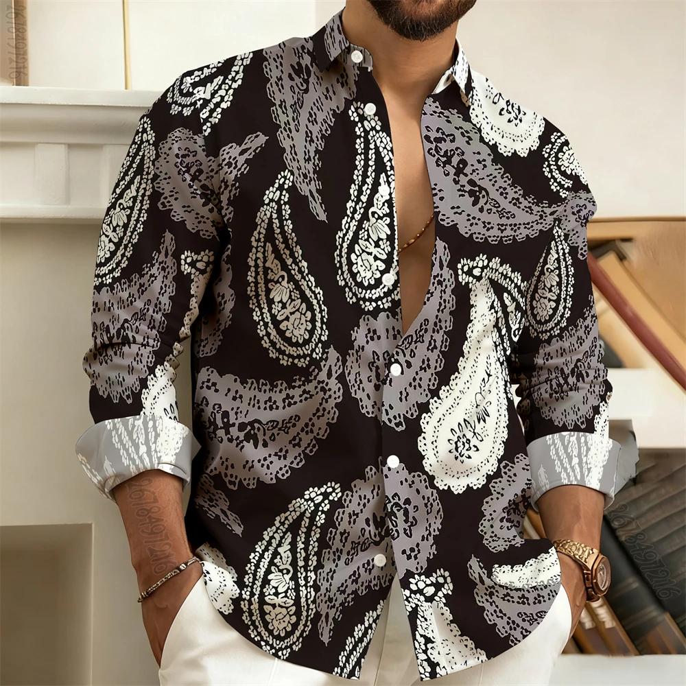 Stylish men's stand collar long sleeve shirt, versatile for daily and formal wear.