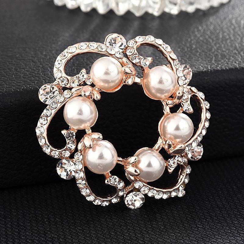 Brooch High-End Niche Silk Scarf Buckle Alloy Diamond Coat Pearl Corsage Pin Accessories