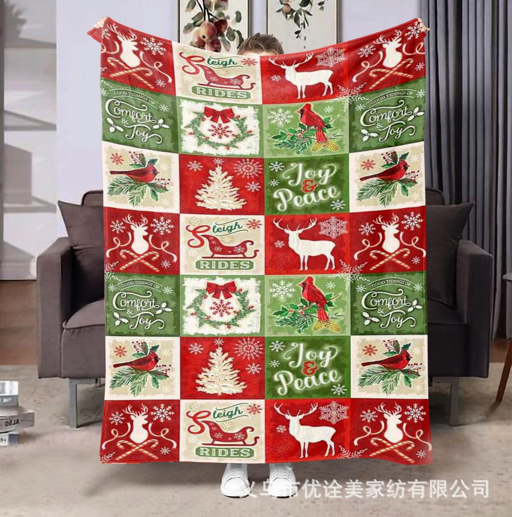 Christmas-themed checkered pattern Printed Blanket for Sofa Bed Travel Camping Living Room Office Conditioning Blanket