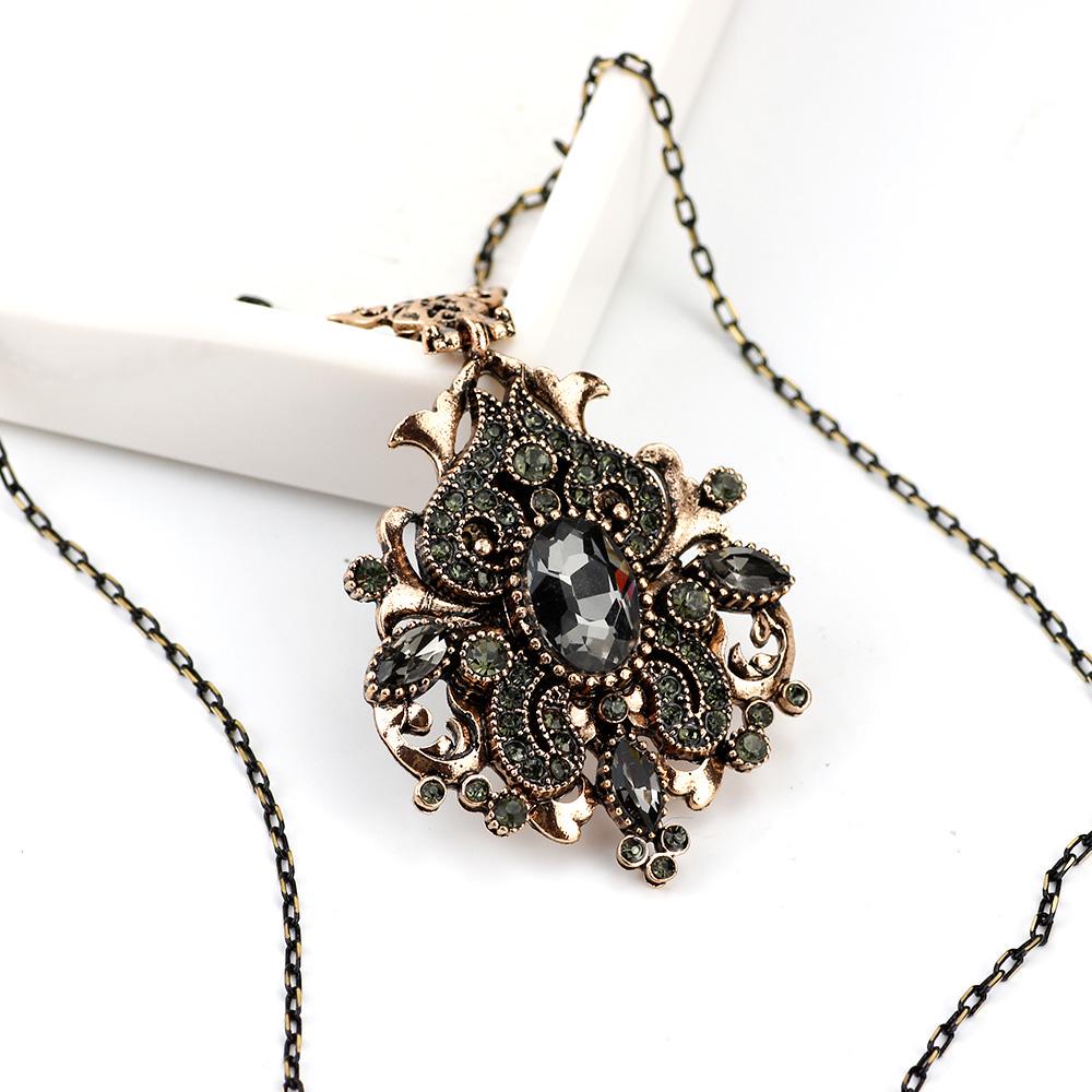 Sunspicems винтажное ожерелье с серыми кристаллами для женщин турецкий античный золотой цвет кулон ожерелье этнические свадебные украшения подарок