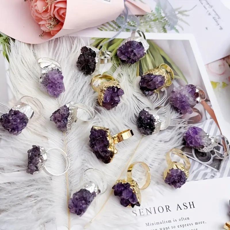 Natural Amethyst Crystal Cluster Galaxy Agate Crystal Cluster Ore Irregular Ring Jewelry Sells Well