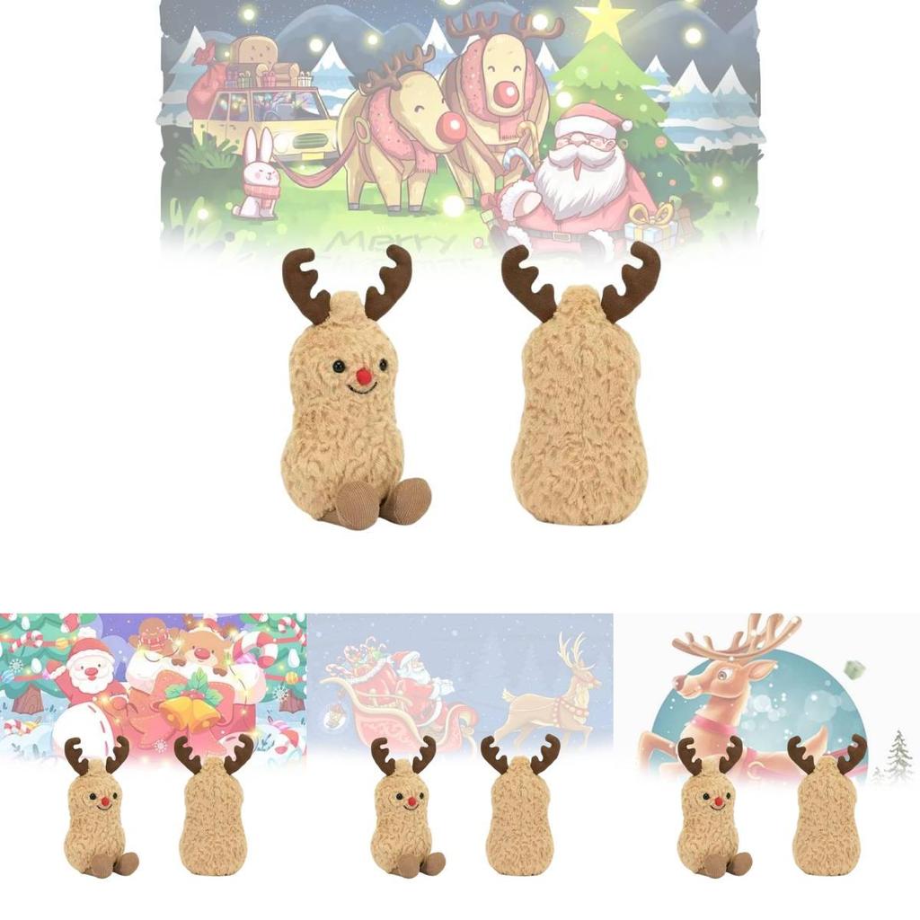 Adorable Christmas Reindeer Peanut Plush Toy Soft Comforting Cuddle Gift