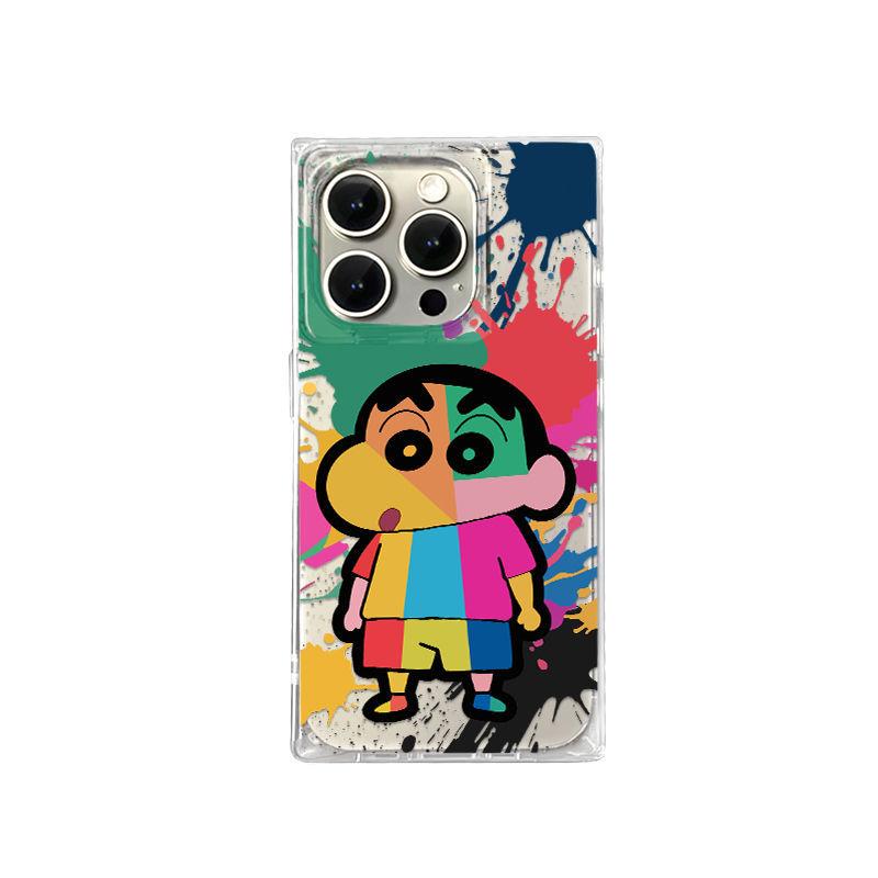 Colorful Graffiti Crayon Shin chan for iPhone 16/15 Pro Phone Case 14 Square 13 Transparent 12 Soft