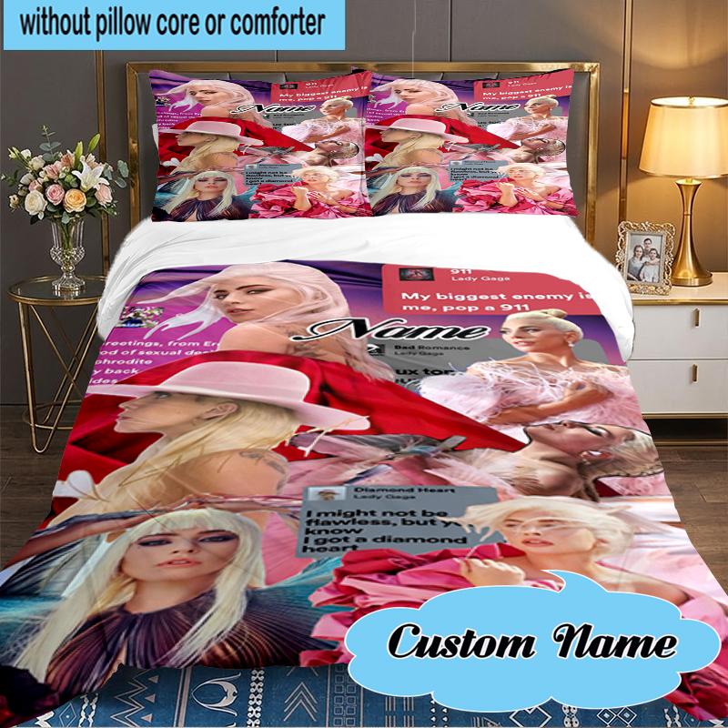 Custom Name Bold Fashion Lady-Gaga Bedding Set 3pcs, Bedding Set Including 1pc Duvet Cover And 2pcs Pillowcases for Bedroom, Dormitory Gift