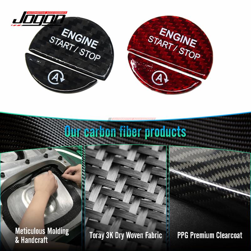 2pcs Auto Parts Carbon Fiber Car Interior Engine Start Stop Button Cover Trim For Mercedes Benz C S Class W206 W223 +