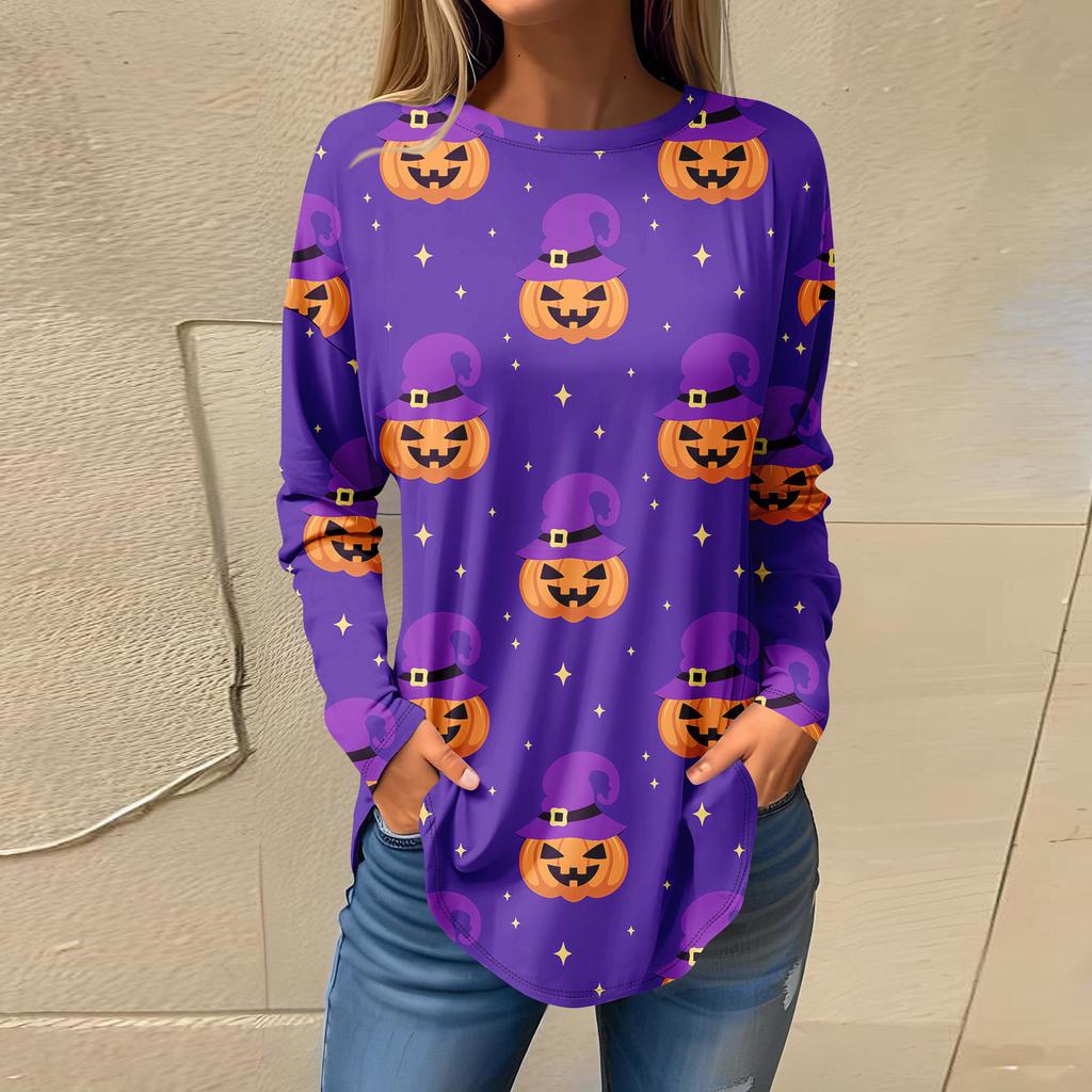 Tee Shirts For Women Fall Casual Long Sleeve Shirts Sweatshirt Halloween Printing Top Pullover