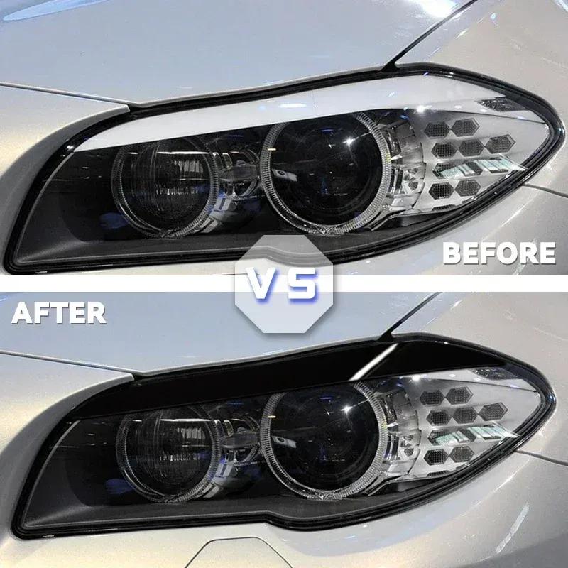 2Pcs Car Front Headlight Eyelids Eyebrow Cover Trim For BMW 5 Series F10 F11 2011 2012 2013 2014 Glossy Black/Carbon Fiber