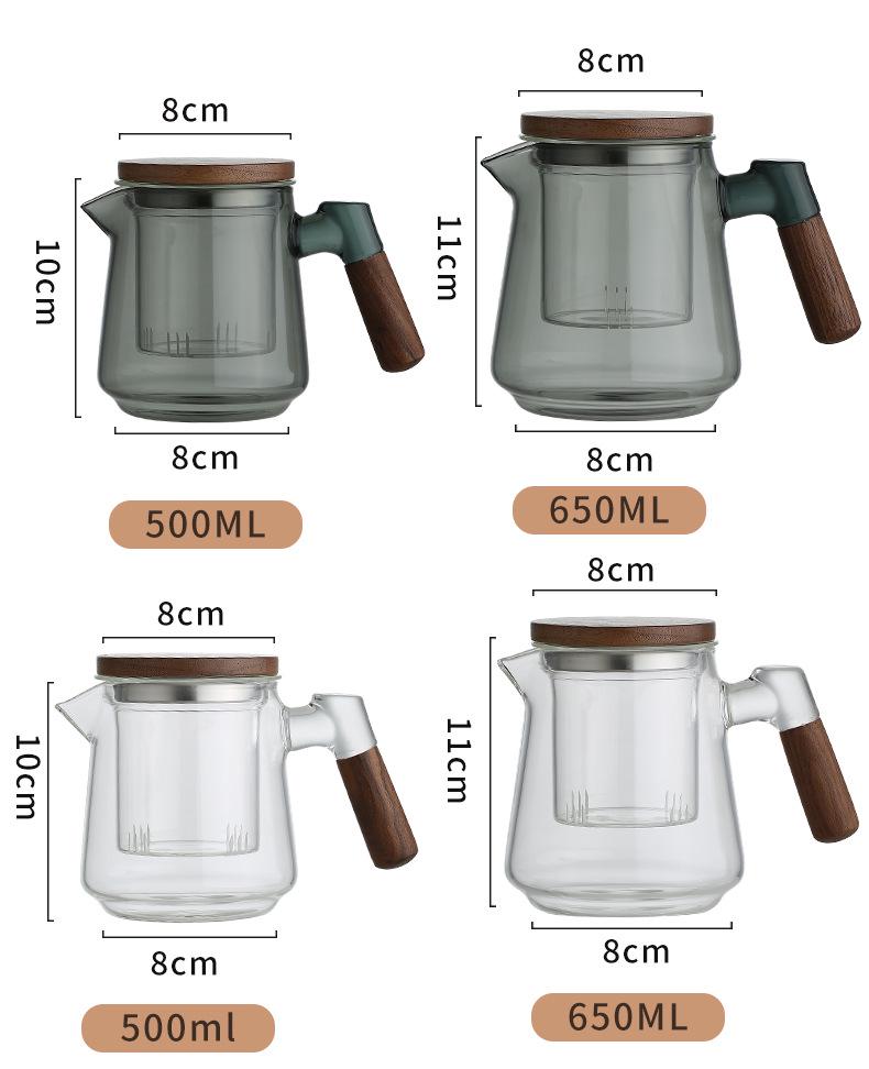 Стеклянный чайник с фильтром и боковой ручкой, устойчивый к высоким температурам, для использования в офисе или заваривания цветочного чая
