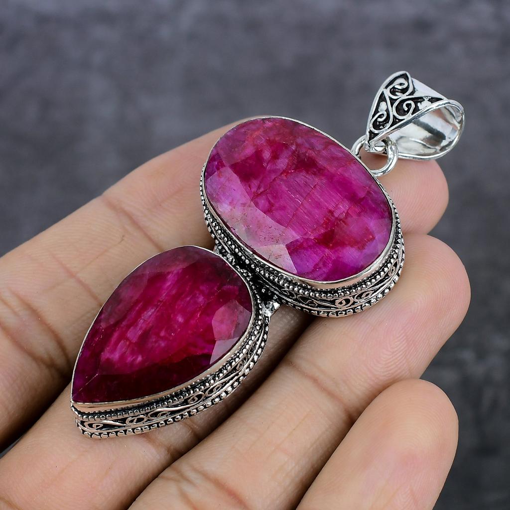 Подвеска из стерлингового серебра 925 пробы с натуральным рубином и натуральным драгоценным камнем 2,80 дюйма s9I97