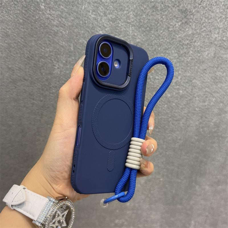 Роскошный чехол для телефона с подставкой-kickstand и ремешком, совместимый с MagSafe, для iPhone 11 12 13 14 15 16 Pro Max Plus, магнитный, мягкий бампер, задняя крышка