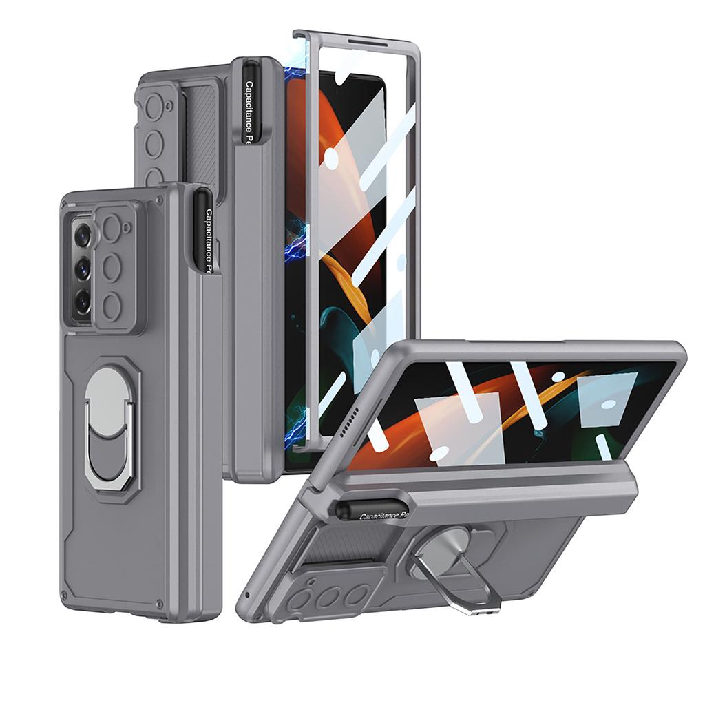 Подходит для Samsung Z FOld2 Магнитный чехол для телефона Броня Выдвижное окно Мода Бизнес Держатель для ручки Складная защитная крышка