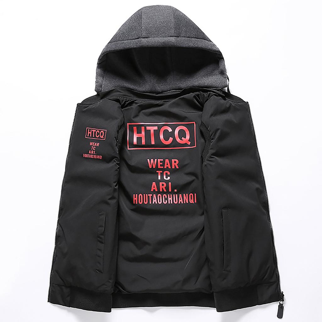 Мужская Зимняя Мода Воротник-стойка Жилет Жилет Куртка Топ Пальто С капюшоном