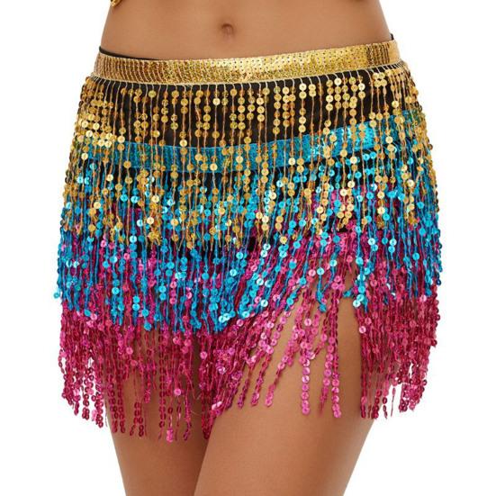 Belly Dance Skirt Layer Tassel Hip Scarf with Sequins Bohemian