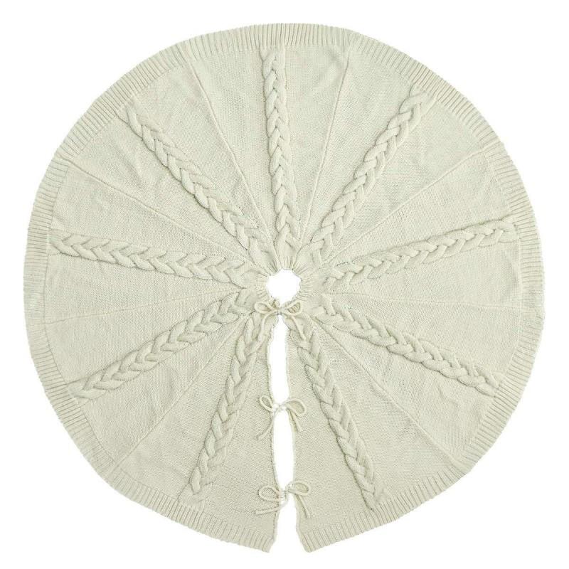 White Knitted Christmas Tree Skirt 48 Inch 36 Holiday Home Party Decor
