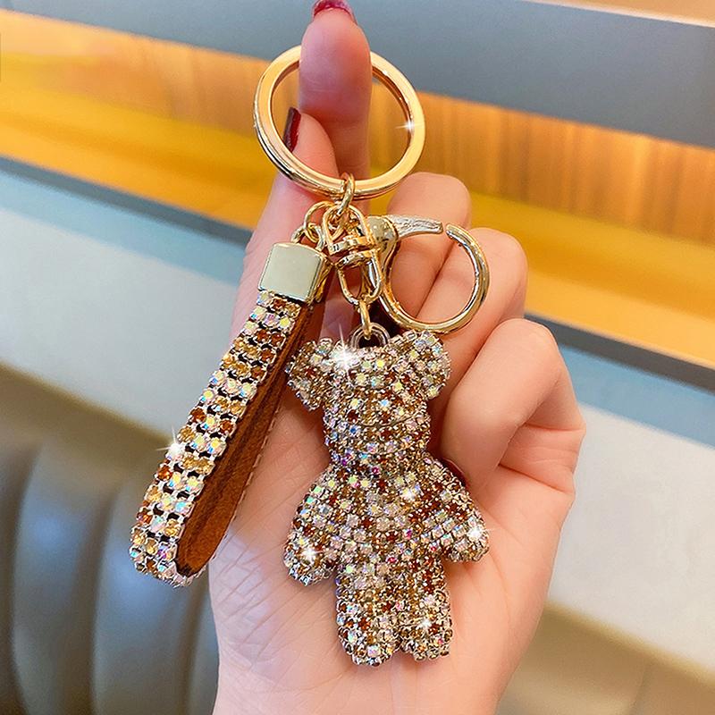 1Pc Bag Pendant Personalized And Creative Boutique 5Cm Cute Bear Keychain Inlaid With Artificial Diamond Car Keyring