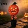 Autumn Seasonal Home Decor Artificial Pumpkin Topiary Tree, Halloween Face Faux Boxwood Plants with Stake, Indoor Party Props Fall Thanksgiving