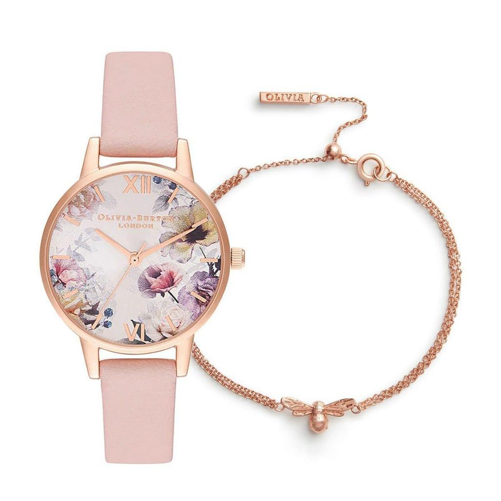 Authorized Dealer Olivia Burton Watch Sunlight Florals Midi Dusty Pink Blush Sunray Rose Gold Lucky Bee Chain Bracelet [OLIVIA BURTON] Women's &