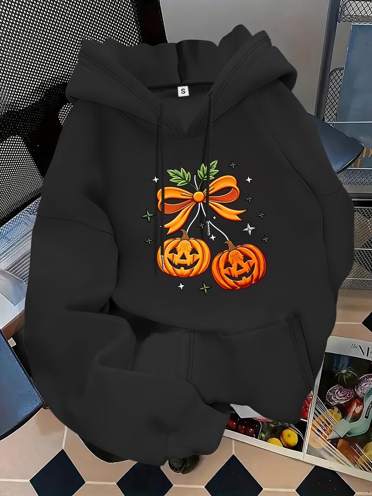 Unisex Fall Autumn Halloween Pumpkin Print Kangaroo Pocket Graphic Hoodie Hooded Sweatshirt Print Casual Top for Daily Wear Weeke