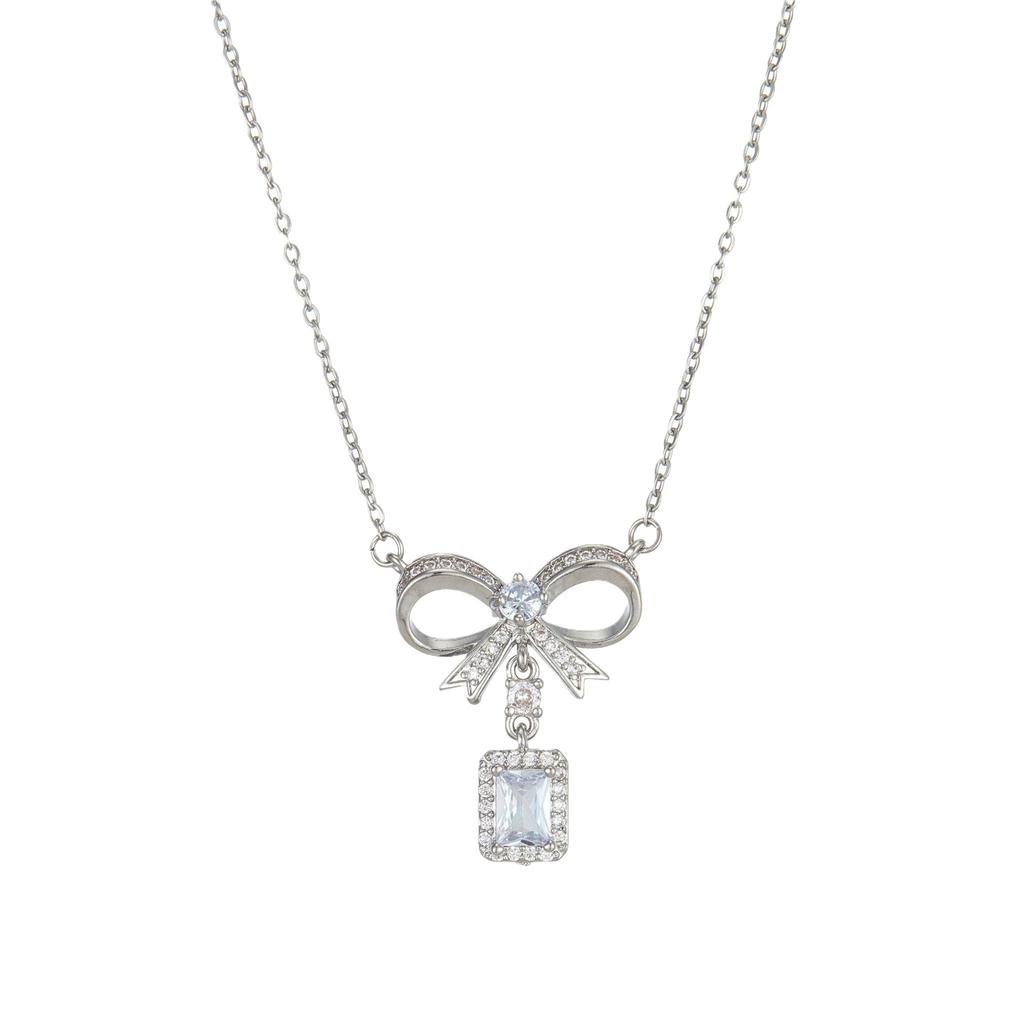 Ожерелье-бант Женское Премиальное Чувство Простое Повседневное Универсальное Подвеска с Квадратным Бриллиантом Нежная Цепочка для Ключицы