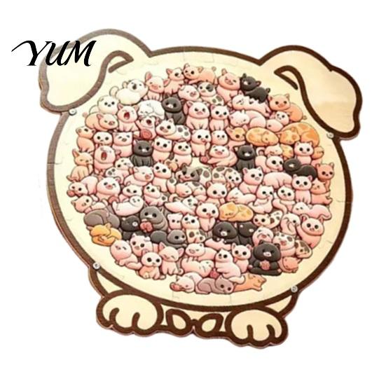Animal Art Puzzle Wooden Jigsaw Puzzle, Pig Rabbit Theme Difficult Educational Game Challenge Game, Kids Adults Toy for Desk Decoration Children