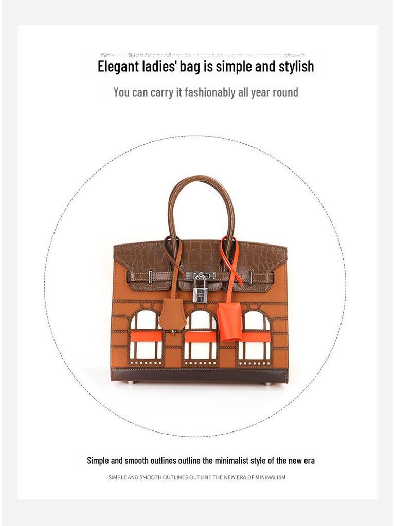 Cowhide Crocodile Contrast Color Platinum Shoulder Handbag - Genuine Leather Women's High-End Messenger Bag