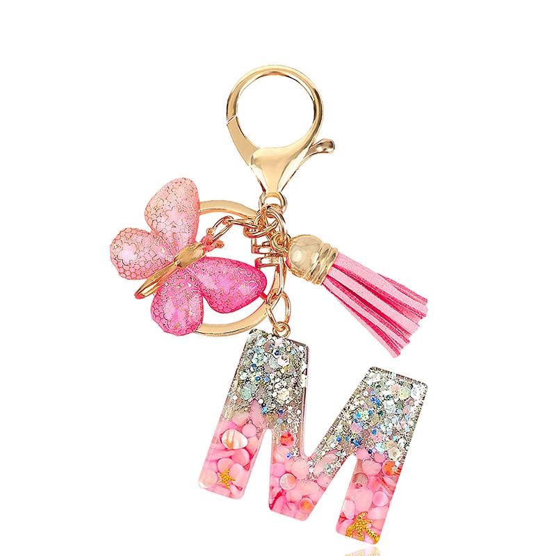 AZ Dreamy Sequin Letters Брелок для женщин Подвеска-бабочка с кисточками Инициал Брелок для кошелька Подвеска для сумок Амулеты Автомобильный брелок