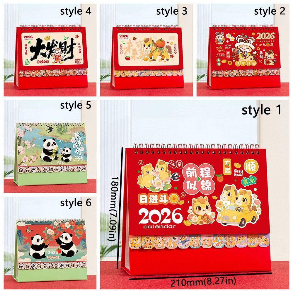 Coil Binding Horse Year Calendar Cartoon Standing Flip Calenda Schedule Planner Desktop Decoration