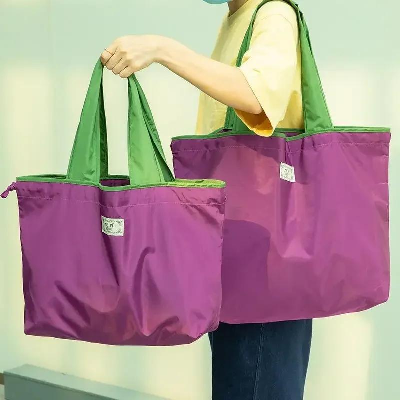 Folding Shopping Bag Large Capacity Waterproof Travel Bags Portable Grocery Shopping Bag with Shoulder Handbag Supermarket Bags