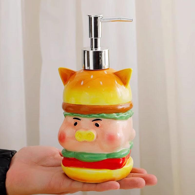 Hamburger Pig Pressing Bottle Empty Bottle Cute Creative Ceramic Home Bathroom Shower Gel Hand Wash Dispensing Bottle