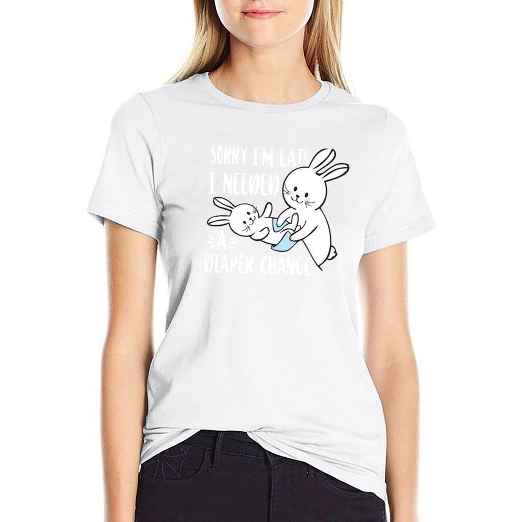 Sorry I Am Late I Needed A Diaper Changeadult Baby Bunny Rabbit Graphic Design Abdl T-Shirt Sweat Plus Sizes Womens Clothing