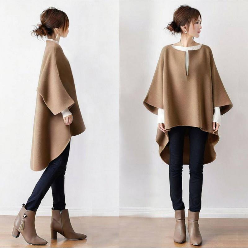 3/4 Sleeve V-Neck Top Loose Fit Front Short Back Long Solid Color Japanese Style Womens Sweatshirt