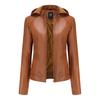 European and American Style Women's Faux Leather Jacket with Fleece Lining, Hooded, Short Length, Warm and Casual Jacket for Autumn and Winter.