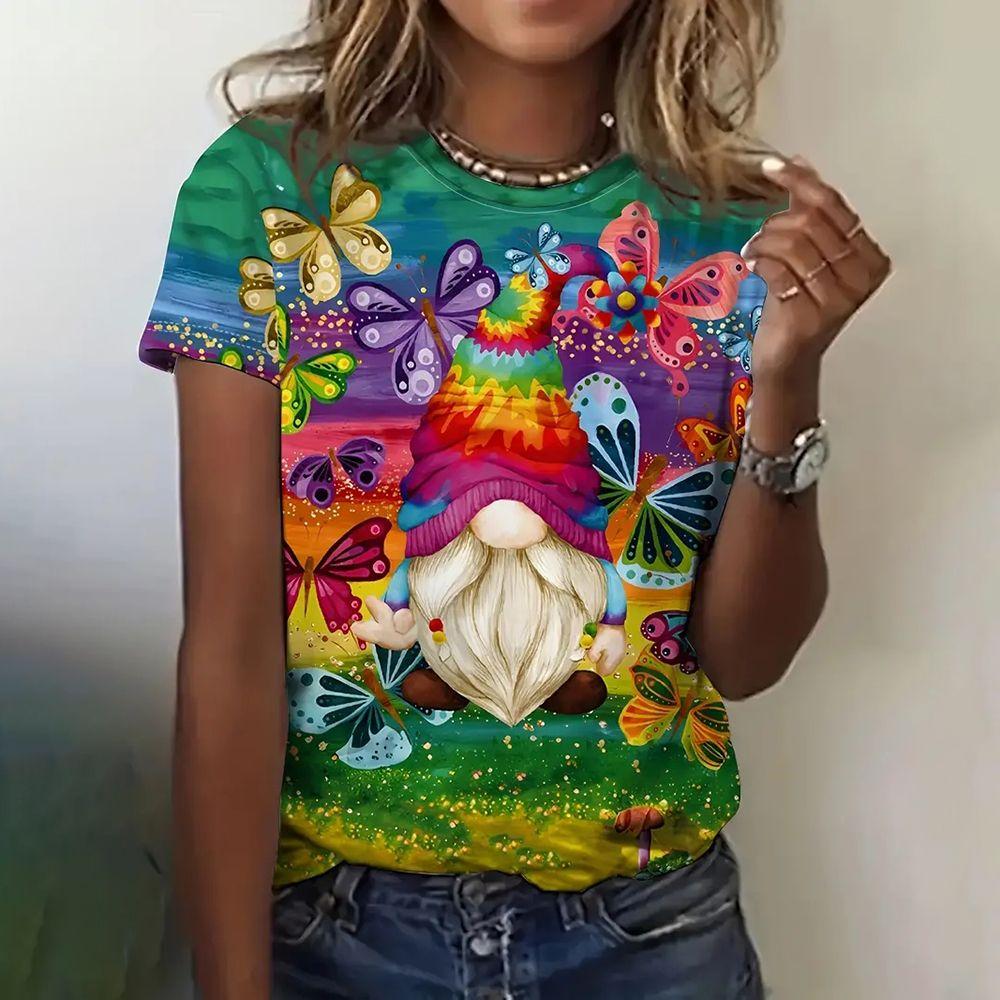 Летний топ с круглым вырезом и принтом 3D Санта-Клауса, модные повседневные женские футболки с короткими рукавами