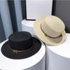 Flat Top Straw Hat Belt Accessories Leisure Summer Sunscreen Hat Women's Fashionable Beach Boater Hat Gifts 2023