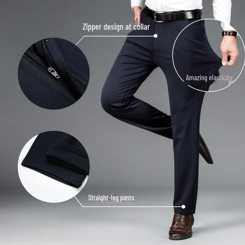 Men's Autumn/Winter Casual Business Trousers: Solid Color, Elastic Waist, Non-Iron, Anti-Wrinkle, Straight Fit.