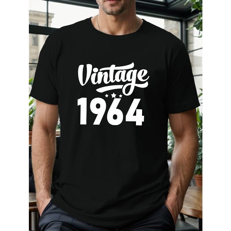 Европейский размер Плюс сайз Мужская футболка с принтом "Vintage 1964", Летние модные футболки с коротким рукавом для высоких и крупных мужчин