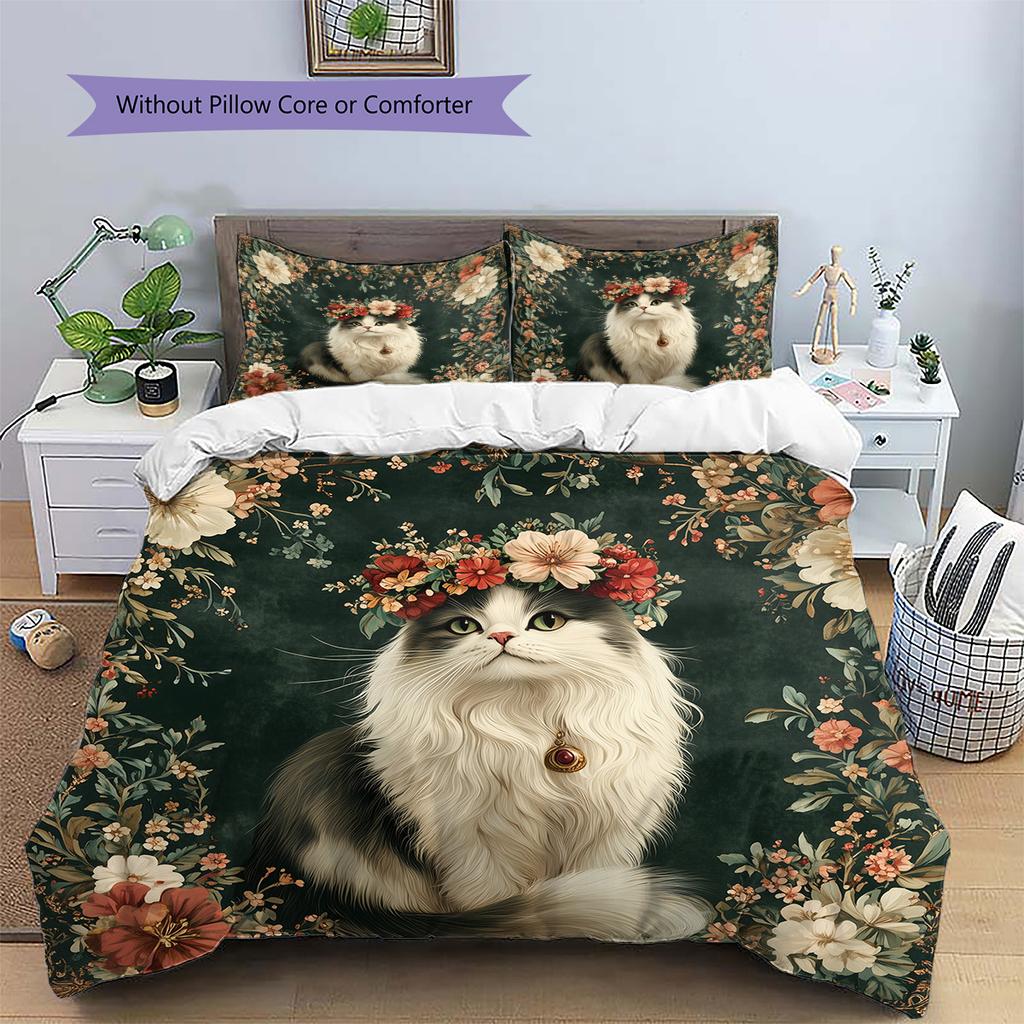 Vintage floral wreath animal Pattern Bedding Quilt Set Quilt Cover Pillowcase Home Decoration Gift (1 * duvet cover + 2 * pillowcase, without core)