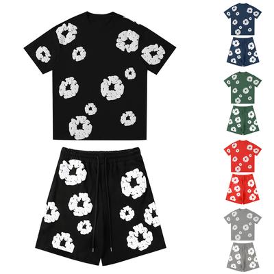 Женская и мужская повседневная свободная футболка с принтом и шорты, состоящая из двух частей, тренд уличной моды, с короткими рукавами + шорты