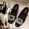 Fashion Hot Selling Elegant and Comfortable Flat Heel Shoes Women's Medium Heel Style Spring Autumn New Square Head Rhinestone Head