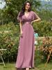Ever-Pretty Women's Double V-Neck Empire Waist  Floor Length Chiffon Evening Dresses with Short Flutter Sleeves