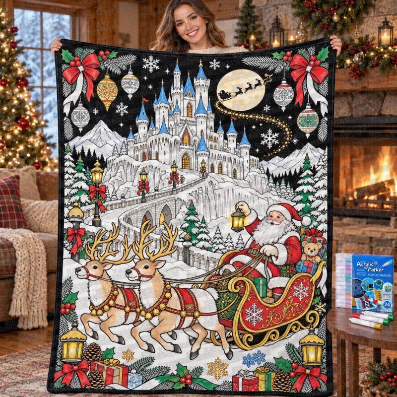 Santa Claus Coloring Flannel Blanket 2026 All Season Office Nap Soft