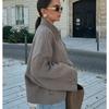 Casual Solid Single Breasted Wool Jacket Women Chic Lapel Long Sleeve Pleated Pocket Loose Coats Autumn High Street Overcoat