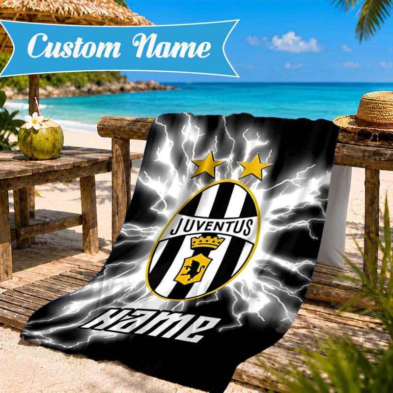 Custom Name Beach Towel Juventus Sportive Microfiber Beach Towel, Lightweight for Summer Travel, Swimming Pool Fan Birthday Gift