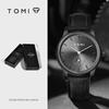 TOMI T088 Часы наручные унисекс с кожаным ремешком и стеклянным циферблатом, деловой стиль. Заводская цена. Простой дизайн, элегантный стиль. Кварцевые часы для мужчин