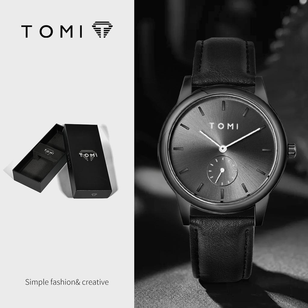 TOMI T088 Часы наручные унисекс с кожаным ремешком и стеклянным циферблатом, деловой стиль. Заводская цена. Простой дизайн, элегантный стиль. Кварцевые часы для мужчин
